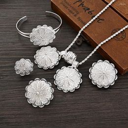 Necklace Necklace Earrings Set Ethiopian Silver Plated Bridal Ring Bangle Gifts Wedding Jewellery For Women