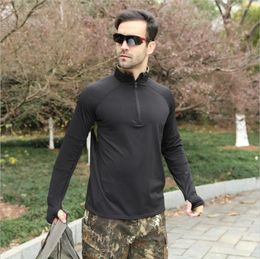 Men's T Shirts Army Outdoor Breathable Fast Dry Sports T-shirt Men's Zipper Polo Collar Long Sleeve Military Fitness Pullovers Tactical