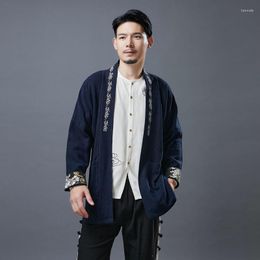 Ethnic Clothing 2023 Mens Shirts Chinese Style Men Shirt Retro Kimono Cardigan Hanfu Elegant Camisa Vintage Embroidery Asian Clothes KK3466