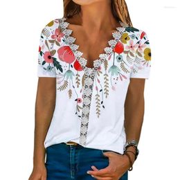 Women's Blouses 2023 Mujer Blusas Girls Outwear Chic Sexy Lace Shirts Floral Printed Women Short Sleeve Summer Tops V-neck H149