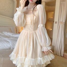 Casual Dresses 2023 Early Spring Fashion Dress Retro Designer French Fairy Lace Female Long Sleeve Sweet Girl