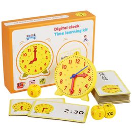 Other Toys Wooden Clock Dice Montessori Math Toys Time Activity Set Time Matching Puzzle Preschool Tactile Learning Clock Educational Toys 230603