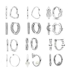 925 Silber für Pandora-Ohrringe, asymmetrische herzförmige Ohrringe mit Halbmond und Halbmond-Ohrhaken, baumelnde, modische Charms-Set, Anhänger, DIY, feine Ohrringe, Schmuck