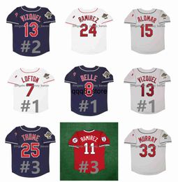 qqq8 Vintage Albert Belle 1995 World Series Manny Ramirez Baseball Jersey Jim Thome Kenny Lofton Omar Vizquel Sandy Alomar Bob Feller Eddie Murray Sabathia Jose Rami