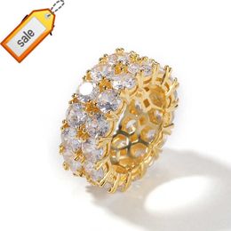 Iced Out Cubic Zirconia Tennis Ring Silver Gold Plating CZ Finger Ring Hip Hop Women Men Bling Jewelry