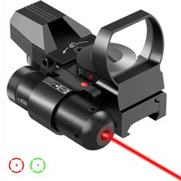 Tactical Riflescope with Laser Hunting Optics Red Green Projected Dot Sight Reflex 4 Reticle Scope Collimator Sight for 20mm Rai