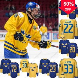 Mag Mit #8 Rasmus Dahlin 2016 World Cup Team Sweden Hockey Jerseys Kruger Ekholm Forsberg Stralman Hjalmarsson Landeskog Hedman Custom Hockey Jersey