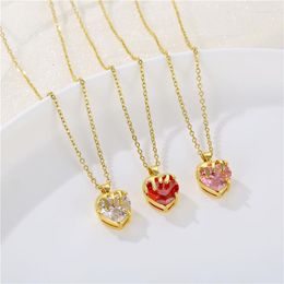 Pendant Necklaces Stainless Steel Zircon Heart Couple Necklace For Women 2023 Jewellery Aesthetic Accessories Drop