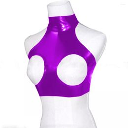 Women's Tanks Women Exotic Open Cup Bra PVC Tank Tops Plus Size Neck Backless Sexy Top Lingerie Wet Look Crop Cropped Solid Unique