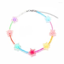 Choker Handmade Colourful Beaded Necklaces Simple Resin Star Collar Necklace Clavicle Chain Party Jewellery For Women Girls