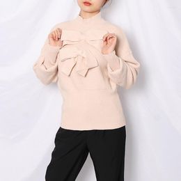 Women's Sweaters Brand Design Winter Women Ladies Sweet Fashion Stand-Up Collar 3D Bow Knitted Pink White Pullover Sweater 2023 Jumper