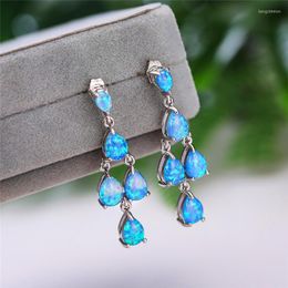 Dangle Earrings Female Luxury White Blue Opal Charm Water Drop Stone Long Tassel For Women Wedding Silver Colour Earring