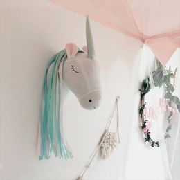 Wall Decor Soft Unicorn Plush Stuffed Animal Wall Decoration Head Toys Baby Room Nursery Decor Unicorn Wall Hanging Kids Bedroom Accessory 230603