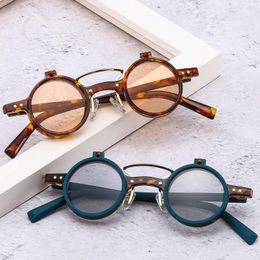 Sunglasses Vintage Steampunk Flip Up Retro Rivets Small Round Frame Sun Glasses Punk Double-layer Lens Eyeglasses UV400