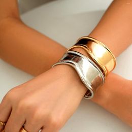 Bangle Ingemark Boho Glossy Metal Wide Cuff Open Arm Bangles Women Punk Gold Colour Charm Bracelets Grunge Jewellery Steampunk Men