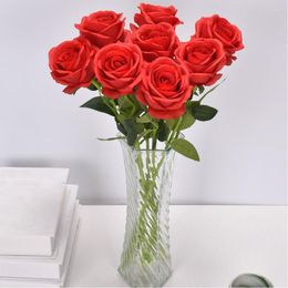 Decorative Flowers Single Romantic Red Silk Rose Artificial For Home Wedding Valentine's Day Party El Decoration Real Touch Fake Flower