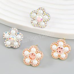 Fashion Metal Imitation Pearl Flower Geometric Earrings Women's Exaggerated Elegant Study Earings Banquet Jewellery Accessories