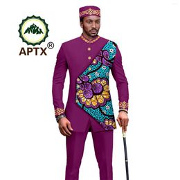 Men's Tracksuits African Clothes For Men 2023 Fashion Suit 3 PCS Set Dashiki Print Jacket And Trousers Match Muslim Embroidery Caps A2316051