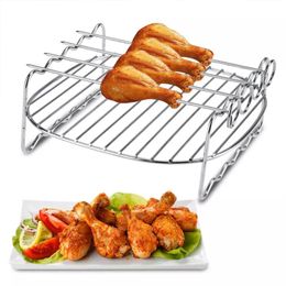 BBQ Tools Accessories Baking Tray Skewers Air Fryer Stainless Steel Holder Rack Double Layer Grill Replacement Barbecue Kitchen 230603