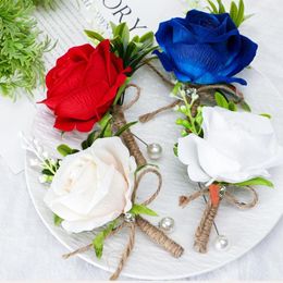Decorative Flowers Man Brooch Pastoral Style Natural Romantic Realistic Rose Faux Pearl Groomsman Coat Pin Decor Wedding Prop