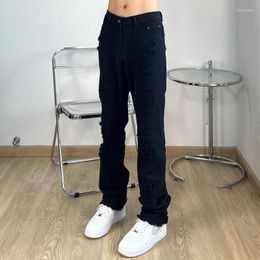 Men's Jeans Men's Ripped American Style Hip Hop High Waist Loose Straight Korean Fashion Pants Trend Denim Trousers Male D05