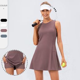Basic Casual Dresses Tennis Skirt Women Golf Skirt Dress with Pockets Quick Dry Soft Nylon Fitness Tenis Shorts 2 PCS Set Tennis Female Women's skirt 230603