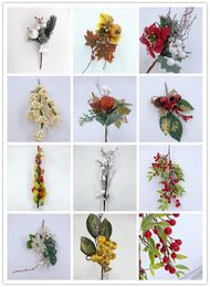 Decorative Flowers Artificial Flower Red Berry White Branch For Wedding Christmas Decoration DIY Valentine's Day Gift Box Craft