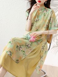 Basic Casual Dresses Summer Wear Silk Vintage Ethnic Style Chinese Improved Cheongsam Loose Mother's Dress Elegant Fashionable T213 230603