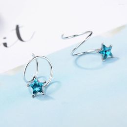 Stud Earrings Korean Small Wave Cute Blue Five-pointed Star Fashion Jewellery For Women Silver Colour Minimalist Jewellery