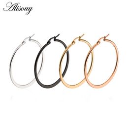 Alisouy 1 Pair Sexy Women Hypoallergenic 316L Stainless Steel Rounded Oval Smooth flat Big Large Hoop Earrings Jewellery 20-60mm