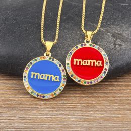 Chains AIBEF Round Shape Mama Necklace Women Pendant Copper Colourful Rhinestone Lucky Choker Fine Jewellery Accessories Mother's Day Gift