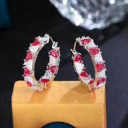 Hoop Earrings BeaQueen Chic Triangle Shape Red White Cubic Zircon Double Sided Round Women Summer Party Jewellery Accessories E632