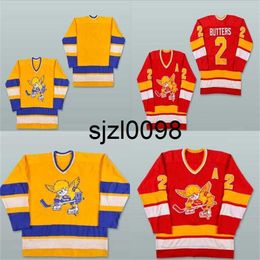 Sj98 Mens Womens Youth 2 Bill Butters Jersey Minnesota Fighting Saints 1972-73 Yellow 1976-77 Red Custom Hockey Jerseys