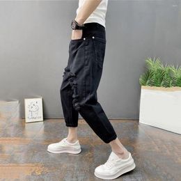 Men's Jeans Young Men Button Zipper Closure Korean Denim Ninth Slim Fit Mid Waist Summer Garment