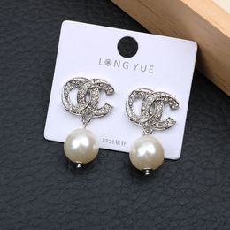 20 Style Dangle Earring Gold Plated Women Letters Designer Jewelry Geometric Sier Stud Rhinestone Crystal Pearl Earrings