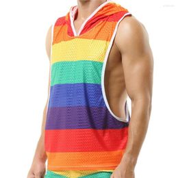 Men's Tank Tops Mens Fitness Hooded Gym Clothing Bodybuilding Workout Sleeveless Vest Male Casual Mesh Breathable Fashion Undershirts