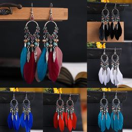 Dangle Earrings 2023 Bohemian Long Feather For Women Beach Chain Tassel Drop Wedding Bride Jewellery Oorbellen Hangers