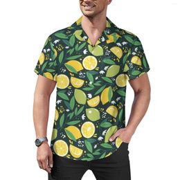 Men's Casual Shirts Yellow Lemon Print Blouses Men Green Lime Fruit Hawaiian Short-Sleeve Novelty Oversized Vacation Shirt Gift Idea