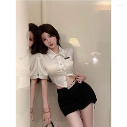 Women's Tracksuits Korean Girl College Style Suit Women's Summer Irregular Bubble Sleeve Shirt Top Slim Fit Shorts Two-piece Set Female