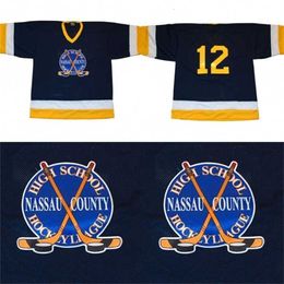 C2604 Mit PX Hockey Jersey #12 With Nassau County High School 100% Stitched Embroidery s Hockey Jerseys Black VINTAGE