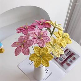 Decorative Flowers Crochet Small Lily Bouquet Artificial Hand-Knitted Gifts For Home Room Table Decoration Vase Flower Arrangement Supplies
