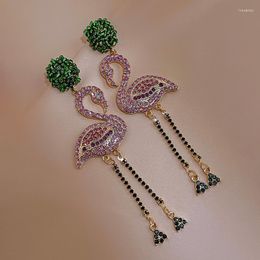 Dangle Earrings Luxury Pink Birds Flamingo For Women Long Tassel Rhinestone Drop 2023 Fashion Statement Jewellery