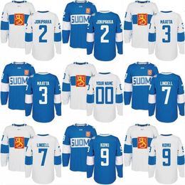 C2604 A3740 2016 World Cup of Hockey Finland Team Jersey 2 Jyrki Jokipakka 3 Olli Maatta 7 Esa Lindell 9 Mikko Koivu Custom Hockey Jerseys