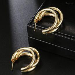 Hoop Earrings Metal Elegant Earring Woman Vintage Geometric Statement Jewellery Trendy Three-layer Circle Ear Accessories