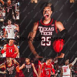 Thr NCAA Texas Tech Basketball Jersey Bryson Williams Kevin McCullar Terrence Shannon Jr Kevin Obanor Davion Warren Adonis Arms Marcus Santos-Silva Jarrett Culver