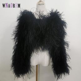 Fur New Style Women's Coat 38 Cm 100% Natural Ostrich Hair Women's Sexy Real Ostrich Featherostrich Feather Jacket Long Sleeve