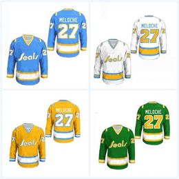  California Golden Seals Gilles Meloche Stitch Hockey Jersey  True Size #27 : Clothing, Shoes & Jewelry