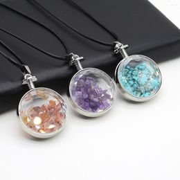 Pendant Necklaces Natural Stone Crushed Round Shape Wishing Bottle Necklace Rope Chain For Women Charm Jewellery Couples Love Gift