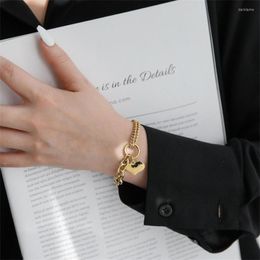 Link Bracelets 316L Stainless Steel Retro Split Joint Chain Love Heart Shape For Women Fashion Fine Jewellery Gift SAB410