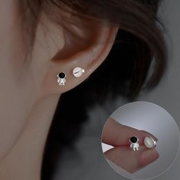 1Pair Silver Color Cute Space Astronaut Stud Earrings for Women Asymmetric Planet Opal Lovely Simple Ear Jewelry